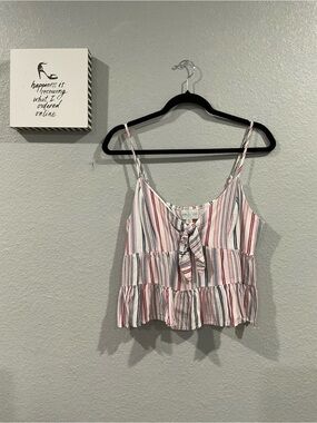 Striped Tie-Front Ruffle Cami